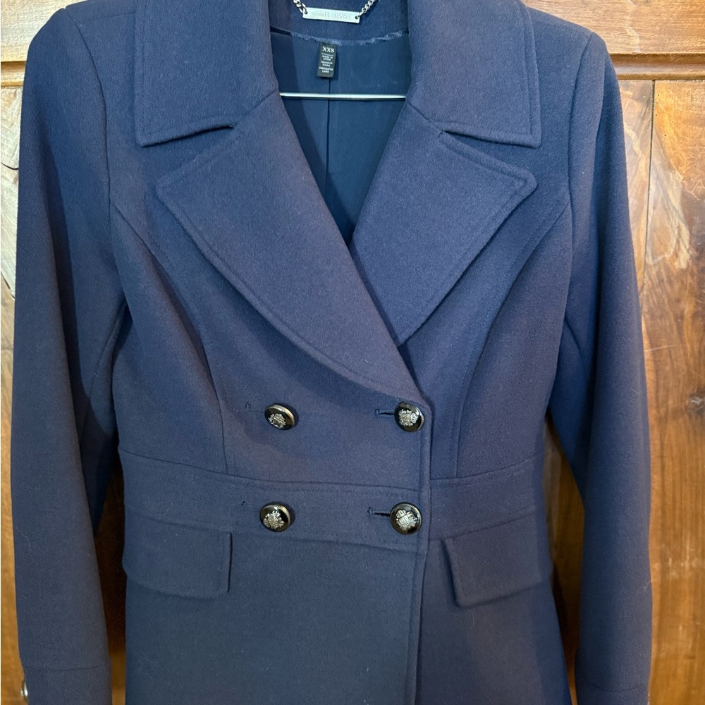 WHBM Elegant Navy Double-Breasted Women's Coat